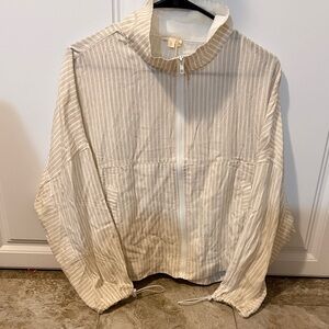 NWT Hem & Thread Striped Lightweight Beige Zip Up Jacket - Sz S